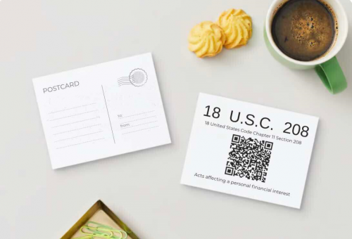 18 U.S.C. 208 QR Postcard